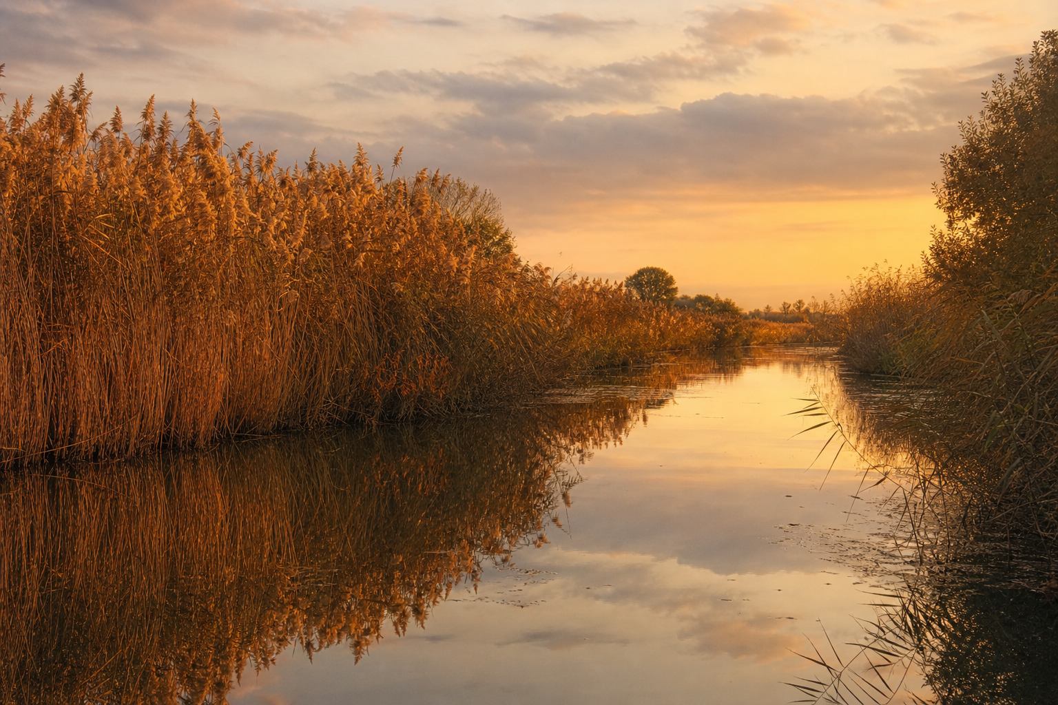 Schilf im Bernsteinlicht nahe der Weser